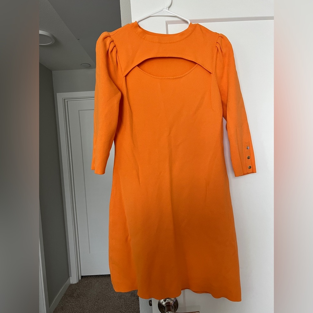 New York & Company Vibrant Orange Long Sleeve Dress